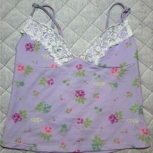 Floral Lace Trim Tank Top